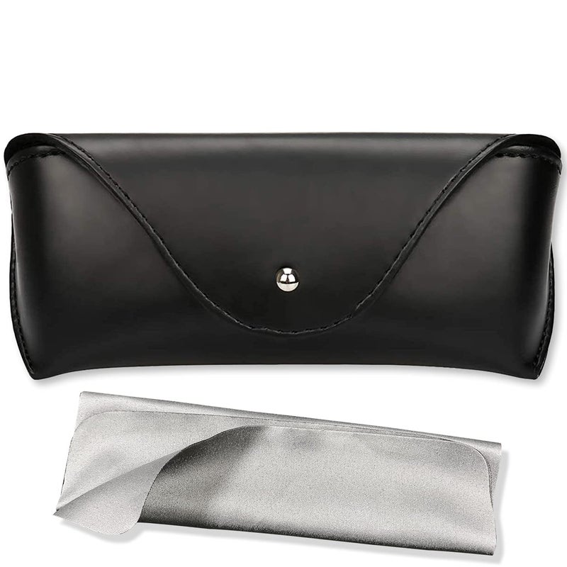 LogHog حقيبة نظارات شمسية جلدية محمولة من لوغ هوغ، حقيبة حمل نظارات ناعمة للنساء والرجال والطلاب، صندوق نظارات شمسية أفقي (أسود) - Image 1